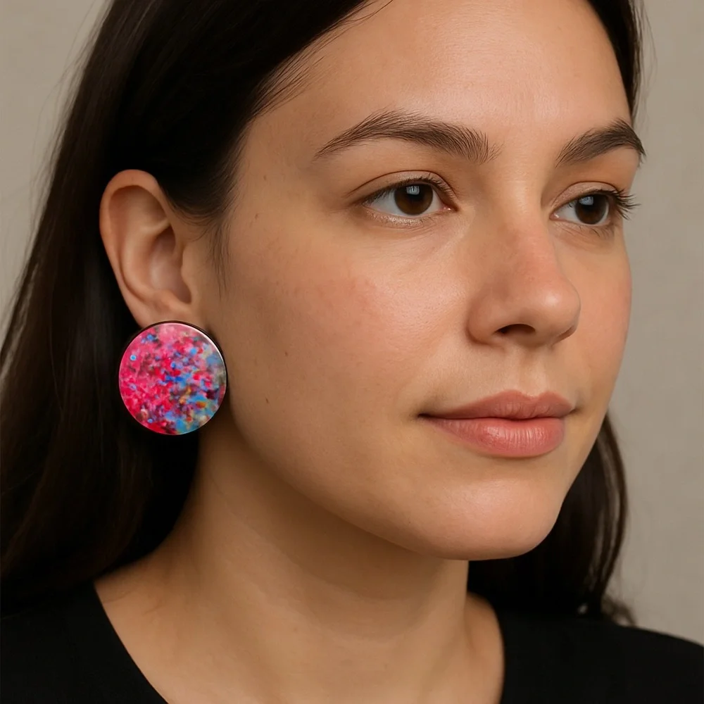 Handmade jewelry statement earrings colorful round NEW